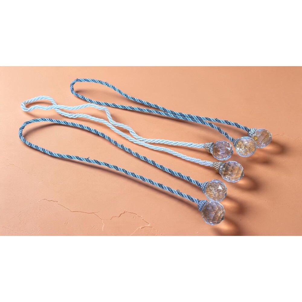 Crystal Ball Curtain Tiebacks, Faceted Clear Spheres on Twisted Silky Cord Glam